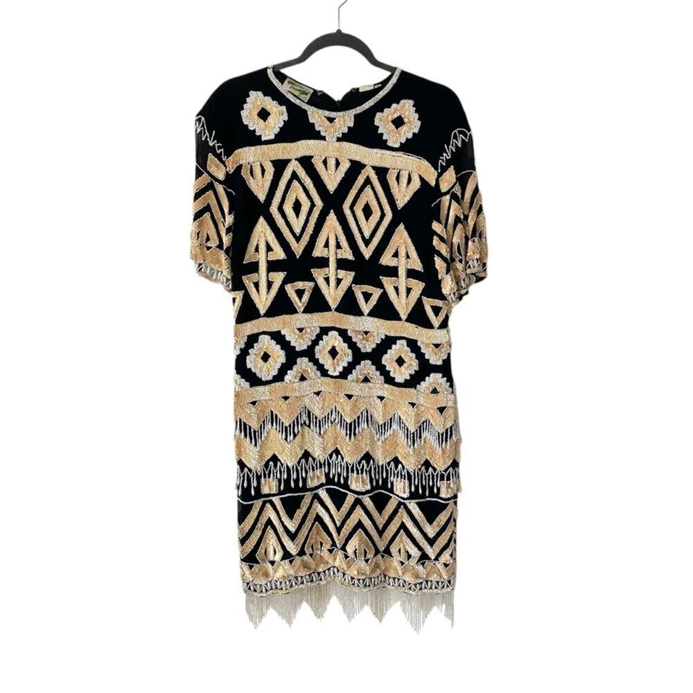 Vintage Fashion Creations USA New York Beaded Sequin Fringe Cocktail Dress 16